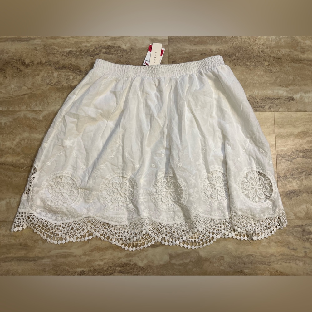 Adiva White Embroidered A-Line Skirt